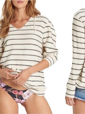 Billabong Cream and Black Striped Knit Hoodie